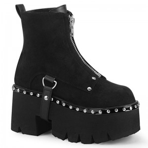 Demonia Ashes 100 - Chunky Heel Cut Out Platform Women Ankle Boots Black / Black USA | IY6-78017G6