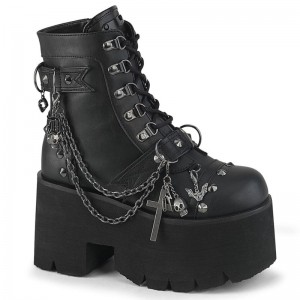 Demonia Ashes 52 - Chunky Heel Cut-Out Platform D-Ring Lace Up Women Ankle Boots Black USA | HM9-57275K6