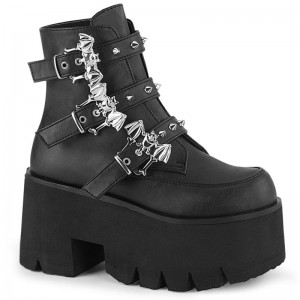 Demonia Ashes 55 - Chunky Heel Cut Out Platform Women Ankle Boots Black USA | MR9-04330H7