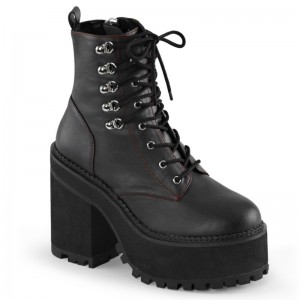 Demonia Assault 100 - Heel Cleated Platform Double D-Ring Lace Up Women Ankle Boots Black USA | ZQ6-82518H2