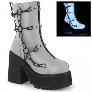 Demonia Assault 66 - Heel Cleated Platform Women Ankle Boots Grey USA | KC4-85138D9