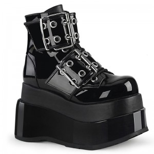 Demonia Bear 104 - Tiered Platform Lace Up Women Ankle Boots Black / Black USA | RJ7-98249S6