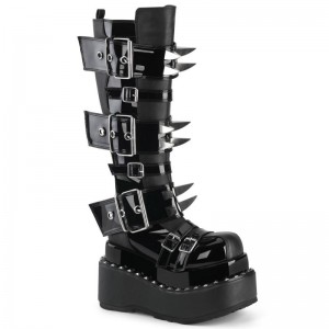 Demonia Bear 215 - Tiered Pyramid Stud Trimmed Platform Women Knee-High Boots Black USA | HU5-08600Y6