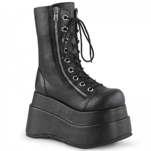 Demonia Bear 265 - Tiered Platform Lace Up Women Mid-Calf Boots Black / Black USA | DR9-63456K1