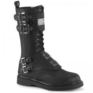 Demonia Bolt 345 - Heel 14 Eyelet Combat Boot Women Mid-Calf Boots Black USA | CH3-90559J2