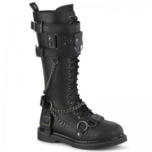 Demonia Bolt 415 - Heel 18 Eyelet Combat Boot Men Knee-High Boots Black / Black USA | HB6-51735U2