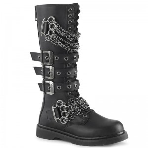 Demonia Bolt 450 - Heel 20 Eyelet Combat Boot Men Knee-High Boots Black / Black USA | UB8-36953U8