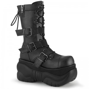 Demonia Boxer 230 - Platform Lace Up Women Mid-Calf Boots Black USA | RK0-89158M5