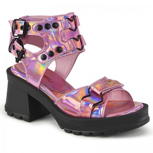 Demonia Bratty 07 - Chunky Heel Platform Double Buckle Ankle Strap Women Sandals Pink USA | TY8-57585S1