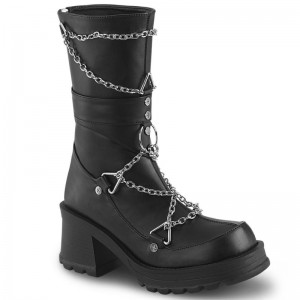 Demonia Bratty 120 - Chunky Heel Platform Women Mid-Calf Boots Black USA | ZN5-31763O4