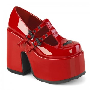 Demonia Camel 55 - Chunky Heel Platform Double T-Strap Women Mary Janes Red USA | OZ4-18451D8