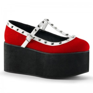 Demonia Click 07 - Platform Two Tone T-Strap Women Mary Janes Red / Black / White USA | LO1-10971D2