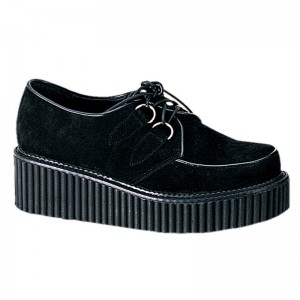 Demonia Creeper 101 - Platform Goth Punk Rockabilly Suede Women Creepers Black USA | XW7-14361U1