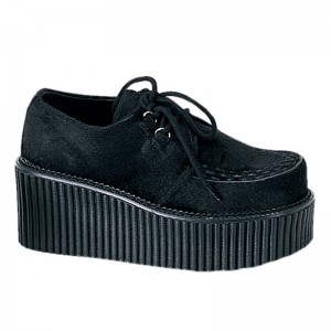 Demonia Creeper 202 - Platform Goth Punk Rockabilly Fur Women Creepers Black USA | FF3-69126F4