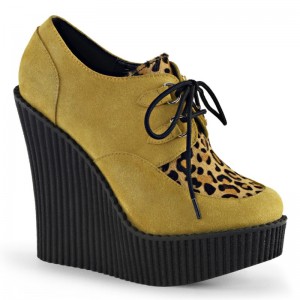 Demonia Creeper 304 - Wedge Platform D-Ring Lace Up Women Creepers Mustard / Brown USA | YK2-43774D5