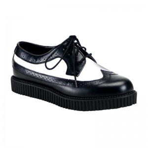 Demonia Creeper 608 - Platform Rockabilly Punk Oxford Women Creepers Black / White USA | OZ9-53305S5