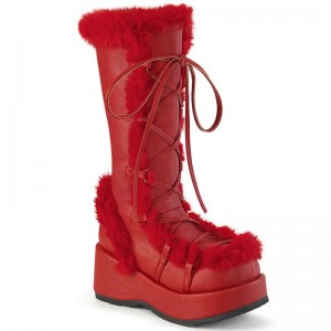 Demonia Cubby 311 - Platform Lace Up Women Mid-Calf Boots Red USA | JN7-18721Y0