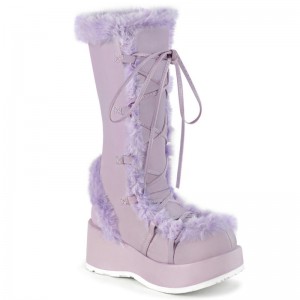 Demonia Cubby 311 - Platform Lace Up Women Mid-Calf Boots Lavender USA | ZC0-55485Z0