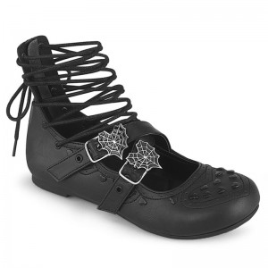 Demonia Daisy 11 - Ballet Flat Eyelet Lace Up Ankle Women Mary Janes Black USA | LY5-75107K4