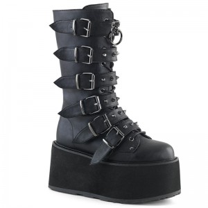 Demonia Damned 225 - Platform Lace Up Women Mid-Calf Boots Black USA | ZS9-01270S2