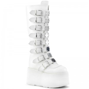 Demonia Damned 318 - Platform Women Knee-High Boots White USA | VG8-82358Y8