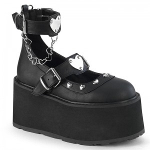 Demonia Damned 56 - Platform Dual Strap Women Mary Janes Black USA | ST4-92839O5