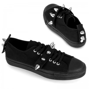 Demonia Deviant 04 - Punk Goth Skater Canvas Spiked Low Top Women Sneakers Black USA | EM8-45424V9