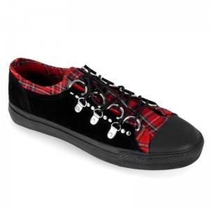 Demonia Deviant 05 - Canvas D-Ring Low Top Women Sneakers Black / Red USA | LO7-87258Z0