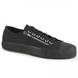 Demonia Deviant 06 - Canvas 2 Zipper Low Top Women Sneakers Black USA | FY5-40294N0