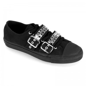 Demonia Deviant 08 - Canvas Pyramid Studded Low Top Men Sneakers Black USA | AF5-38013M4