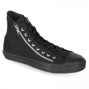 Demonia Deviant 106 - Punk Goth Skater Canvas 2 ZIPPER High Top Women Sneakers Black USA | YT8-74857N7