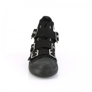 Demonia Deviant 109 - Canvas 3 Buckle Strap High Top Women Sneakers Black USA | LJ4-12911I0