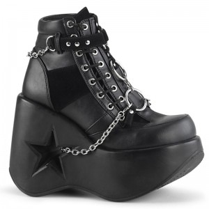 Demonia Dynamite 101 - Star Cutout Platform Wedge Lace Up Women Ankle Boots Black USA | AW6-64176U6