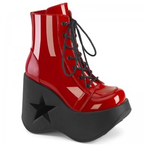 Demonia Dynamite 106 - Star Cutout Platform Wedge Lace Up Women Ankle Boots Red USA | IO4-56895X8