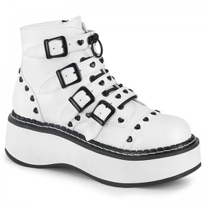 Demonia Emily 315 - Platform Lace Up Front/Buckle Strap Women Ankle Boots White USA | ZZ0-59485I5