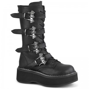 Demonia Emily 322 - Platform Lace Up Women Mid-Calf Boots Black USA | LM3-83058Y0