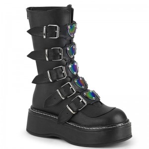 Demonia Emily 330 - Platform Women Mid-Calf Boots Black / Black USA | FE8-66706K5