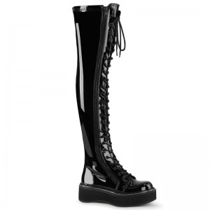 Demonia Emily 375 - PF STR Lace Up Women Over-The-Knee Boots Black USA | OW6-20142P9