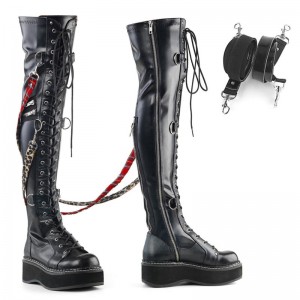 Demonia Emily 377 - Platform Lace Up Boot Women Over-The-Knee Boots Black USA | TM5-02630L6