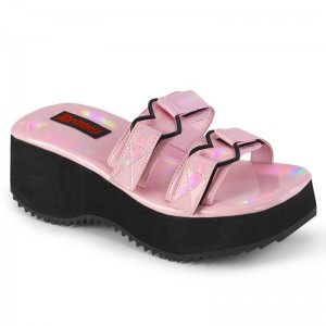 Demonia Flip 12 - Platform Two Band Hook N' Loop Slide Women Sandals Pink USA | IJ0-58615P6