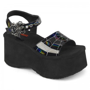 Demonia Funn 10 - Platform Ankle Strap Women Sandals Black USA | CY7-54235D6