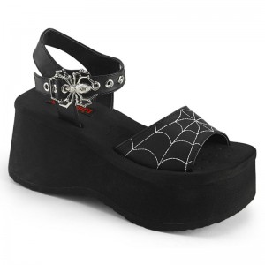 Demonia Funn 10 - Platform Ankle Strap Women Sandals Black / Black USA | LC6-62736K6