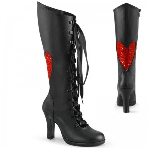 Demonia Glam 243 - Heel Platform Open Lacing Women Knee-High Boots Black / Red USA | FF3-99939O5