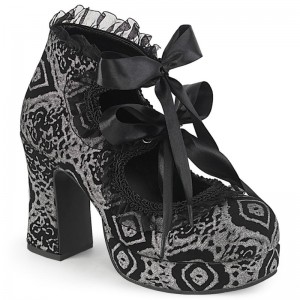 Demonia Gothika 53 - Heel Platform Lace Up Women Platforms Black / Silver USA | FS3-48474G1