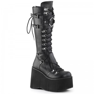 Demonia Kera 200 - Platform Lace Up Women Knee-High Boots Black USA | FC7-54675U3