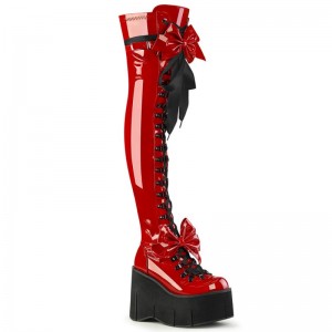 Demonia Kera 303 - Wedge Platform D-Ring Lace Up Women Over-The-Knee Boots Red USA | XF5-46174X4