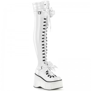 Demonia Kera 303 - Wedge Platform D-Ring Lace Up Women Over-The-Knee Boots White USA | HN5-08500G3