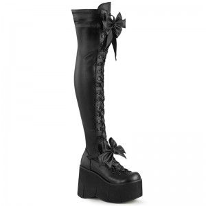 Demonia Kera 303 - Wedge Platform D-Ring Lace Up Women Over-The-Knee Boots Black / Black USA | TV0-01230V6