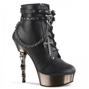 Demonia Muerto 1001 - Finger Bone Heel Chrome Plated Platform Lace Up Women Ankle Boots Black USA | QG2-61566Y0