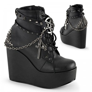 Demonia Poison 101 - Platform Lace Up Women Ankle Boots Black USA | OH6-83908O5